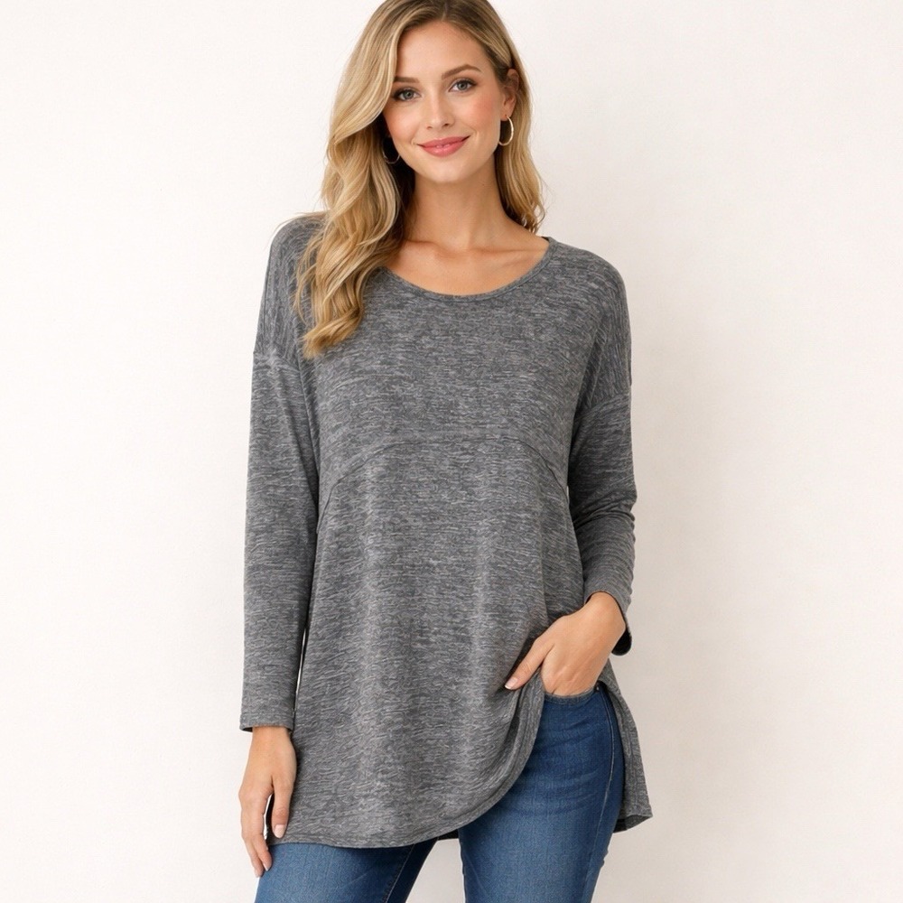 Simply Noelle Womens Gray Space Dye Long Sleeve High Low Tunic Top SM 8-10